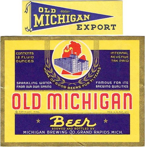 1936 Old Michigan Beer 12oz Label CS59-21 Grand Rapids