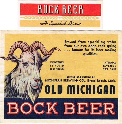 1937 Old Michigan Bock Beer 12oz Label CS59-25 Grand Rapids