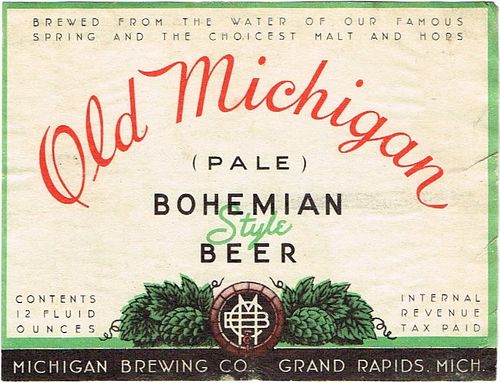 1937 Old Michigan Bohemian Style Beer 12oz Label CS59-22 Grand Rapids