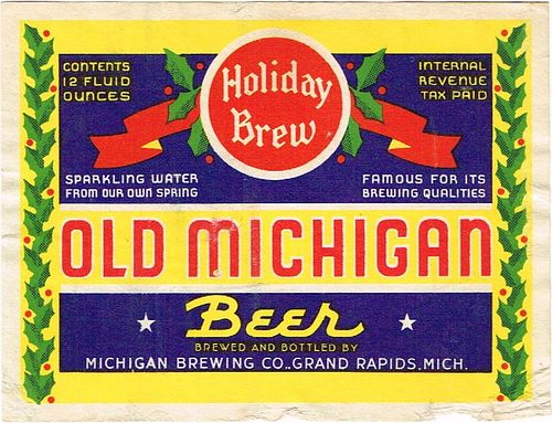 1936 Old Michigan Holiday Brew Beer 12oz Label CS59-24 Grand Rapids