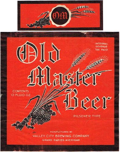 1936 Old Master Beer 12oz Label CS60-11 Grand Rapids