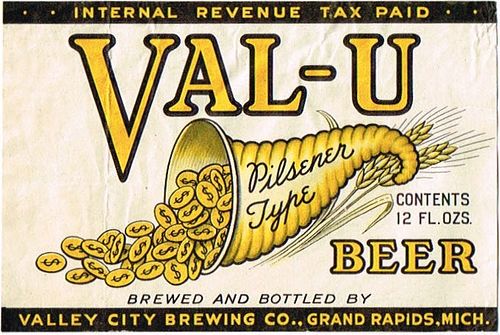 1936 Val-U Beer 12oz Label CS60-13 Grand Rapids