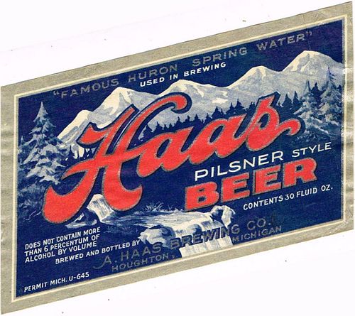 1933 Haas Pilsner Style Beer Label CS62-09 Houghton