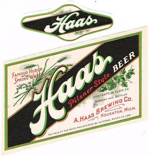 1934 Haas Pilsner Style Beer 15oz Label CS62-08 Houghton
