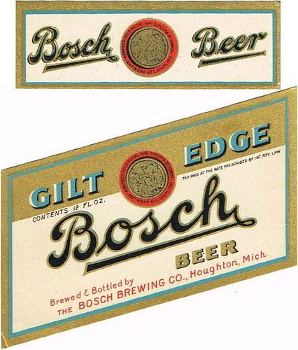1938 Bosch Gilt Edge Beer 12oz Label CS61-19V Houghton