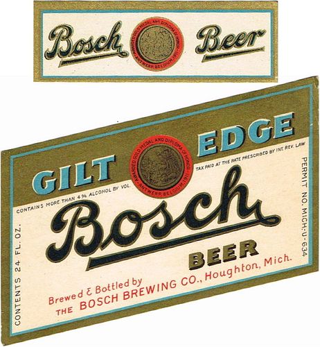 1934 Bosch Gilt Edge Beer 24oz Label CS61-19 Houghton