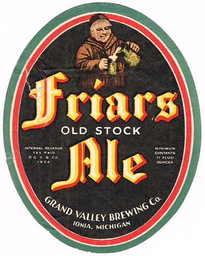 1937 Friars Old Stock Ale 11oz Label CS62-21 Ionia
