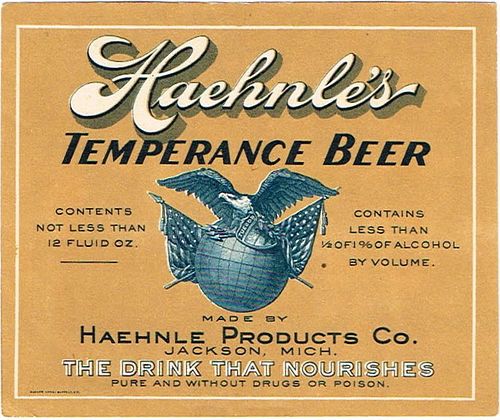1920 Haehnle's Temperance Beer 12oz Label CS64-17 Jackson