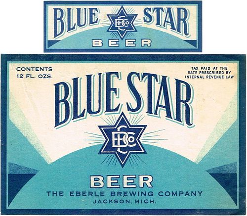 1938 Blue Star Beer 12oz Label CS64-08 Jackson