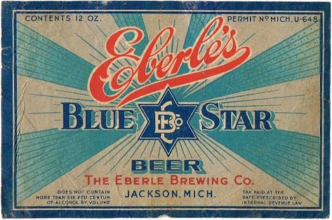 1933 Eberle's Blue Star Beer 12oz Label CS64-07 Jackson
