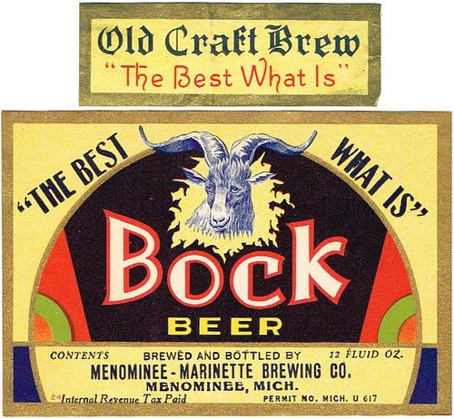 1935 Bock Beer 12oz Label CS67-14 Menominee