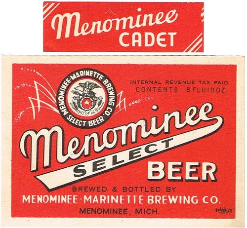1942 Menominee Select Beer 8oz Label CS67-11 Menominee
