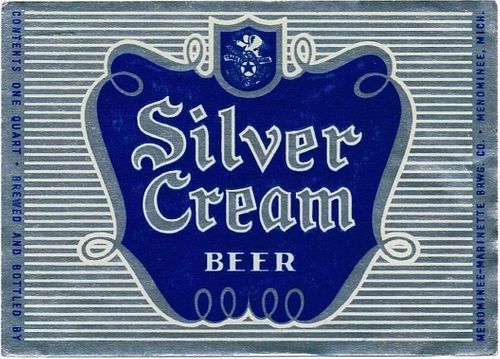 1950 Silver Cream Beer 32oz One Quart Label Menominee