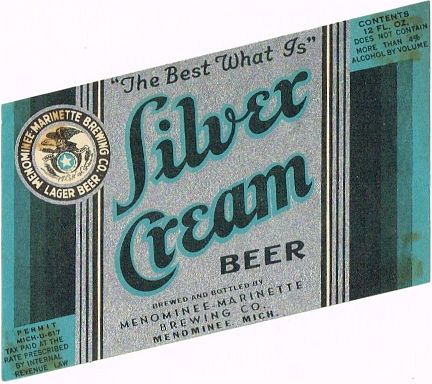 1933 Silver Cream Beer 12oz Label CS67-10 Menominee