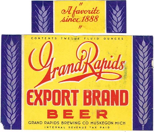 1942 Grand Rapids Export Brand Beer 12oz Label CS68-06 Muskegon