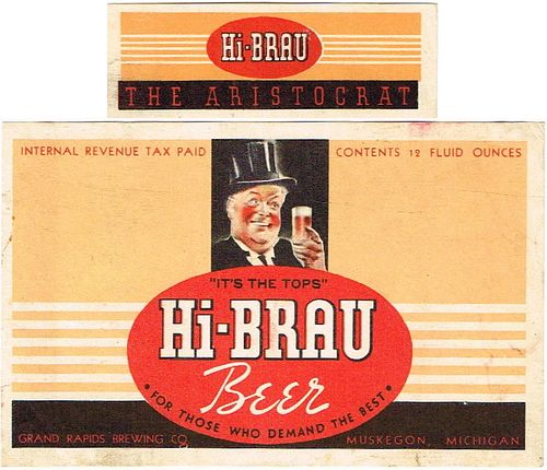 1939 Hi-Brau Beer 12oz Label CS68-12 Muskegon