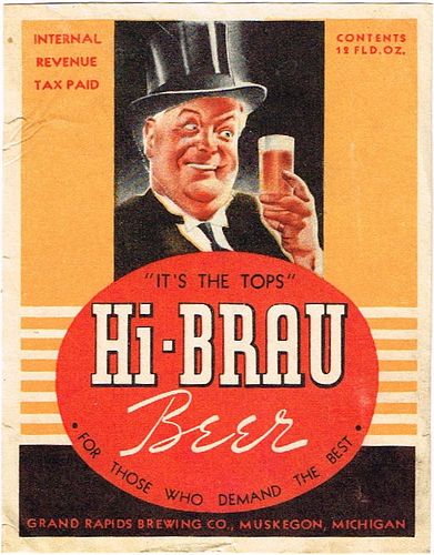 1934 Hi-Brau Beer 12oz Label CS68-13 Muskegon