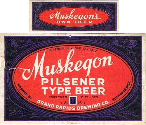 1934 Old Muskegon Lager Beer 12oz Label CS68-09 Muskegon