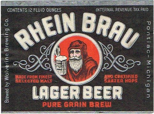 1940 Rhein Brau Lager Beer 12oz Label CS69-11 Pontiac