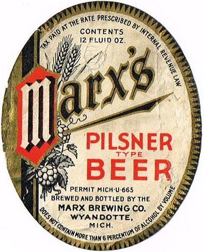 1933 Marx's Pilsner Beer 12oz Label CS73-17 Wyandotte