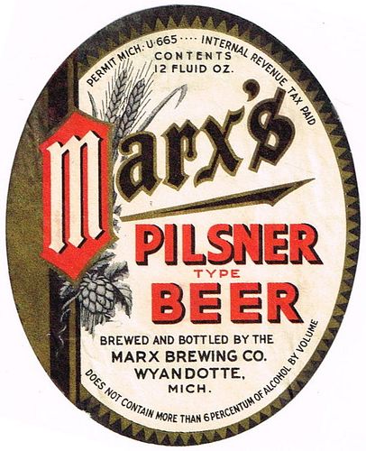 1933 Marx's Pilsner Beer 12oz Label CS73-17V Wyandotte