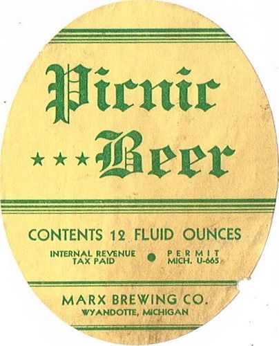 1933 Picnic Beer 12oz Label CS73-23 Wyandotte