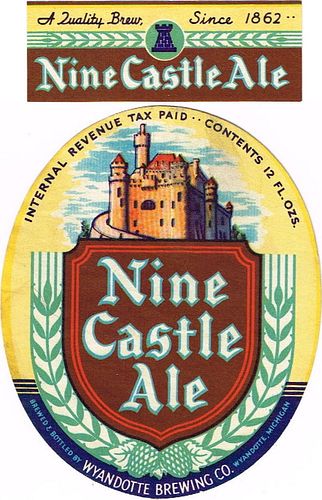 1936 Nine Castle Ale 12oz Label CS73-25 Wyandotte