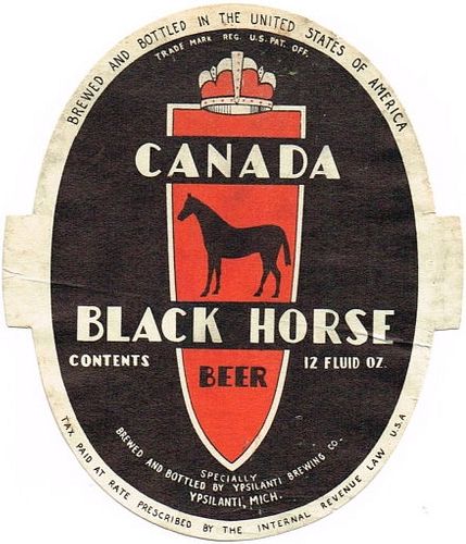 1934 Canada Black Horse Beer 12oz Label CS74-07 Ypsilanti