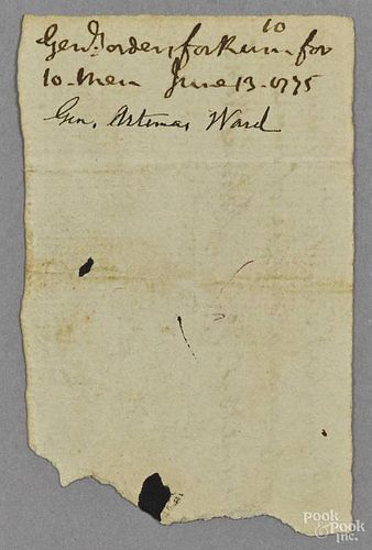 Artemas Ward signed note, dated June 13, 1775
