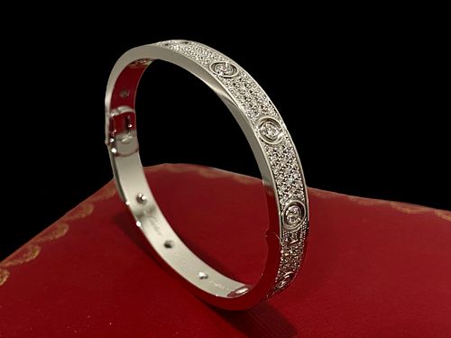 Cartier 18K White Gold Diamond-Paved & Diamonds Love Bracelet Size 17
