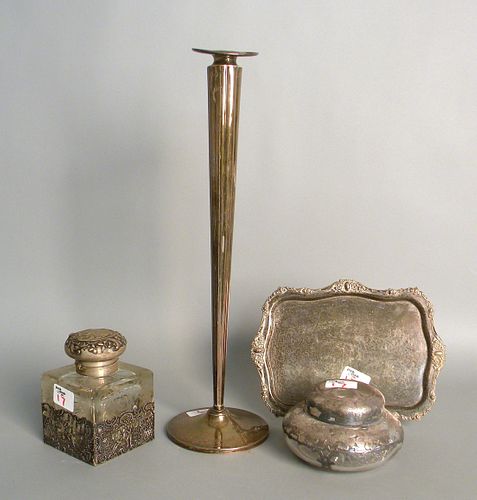 Sterling silver tray, together with a bud vase, 19