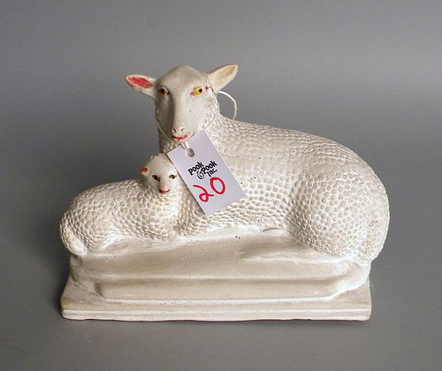 Chalk figure of a lamb and ewe, 6 1/2" h.
