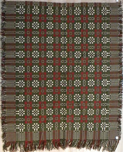 Green and red coverlet, ca. 1840, together with ai