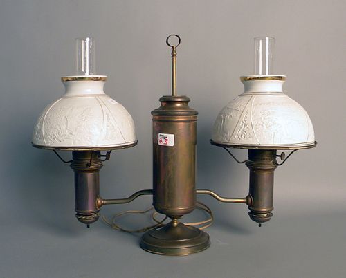 Two brass double arm student lamps, 20 1/2" h. and