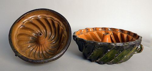Two redware food molds, 19th c., 4 1/4" x 11 1/2"n