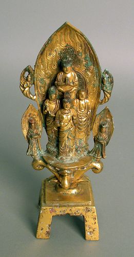 Chinese bronze religious figure, 8" h.