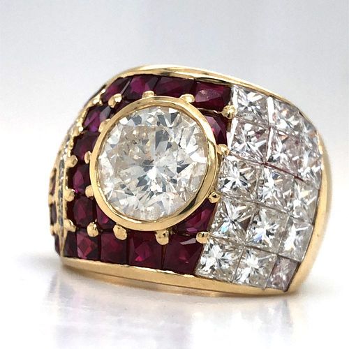 Ruby & Diamond Dome Ring 2.24 Carat Center Diamond
