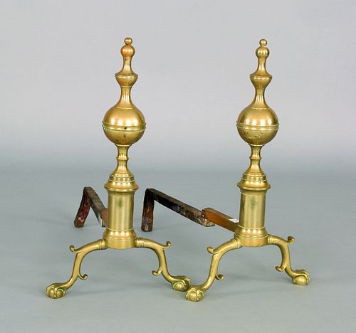 Pair of New York Federal brass andirons, ca. 1810,