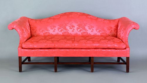 Chippendale style mahogany camelback sofa with sto