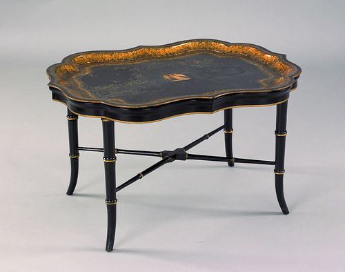 Gilt decorated black lacquerware tray, 19th c., re