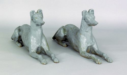 Pair of cast iron recumbent whippets, 19th c., 17/