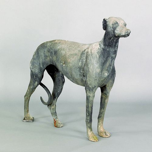 Standing lead whippet figure, 19th c., 31" h.