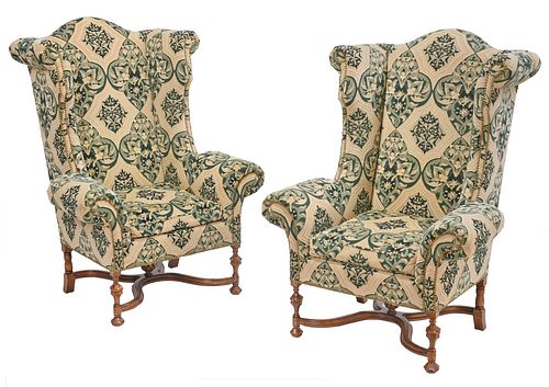 Pair of Louis XIII Style Upholstered Walnut Fauteuils a Oreilles