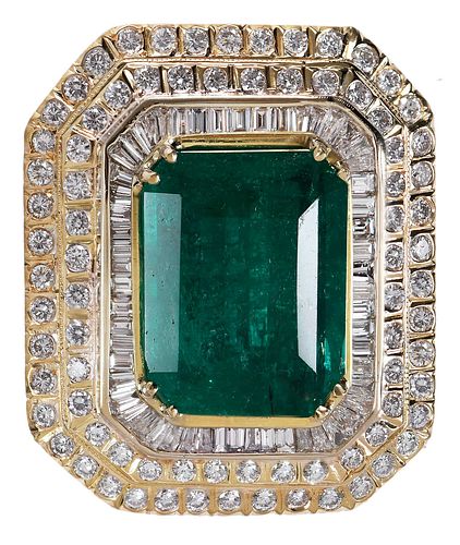 18kt. Natural Colombian Emerald and Diamond Brooch - GIA