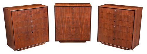 Set of Three Mid Century Modern Walnut Chests of Drawers