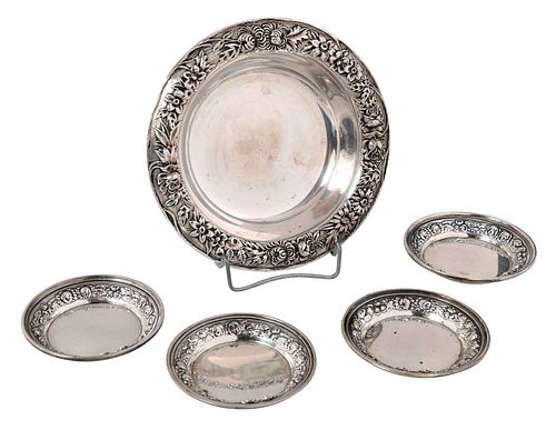 Five Pieces Sterling Repousse Table Items