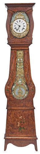 French Painted Wood and Repousse Metal Tall Case Clock
