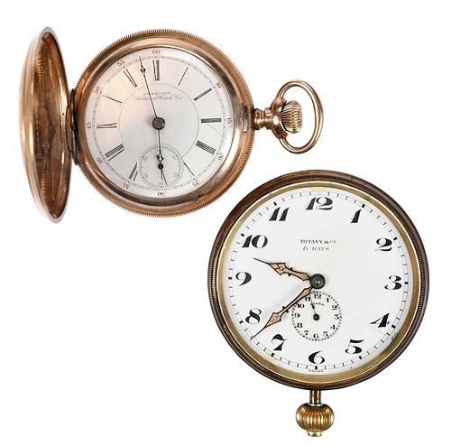 Tiffany & Co. 8 Day Travel Alarm Clock, and 14kt. Waltham Pocket Watch