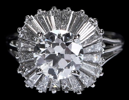 Platinum Diamond and Baguette Ballerina Style Ring