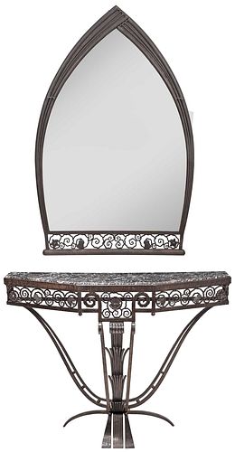 Paul Kiss Art Deco Wrought Iron Console Table and Mirror